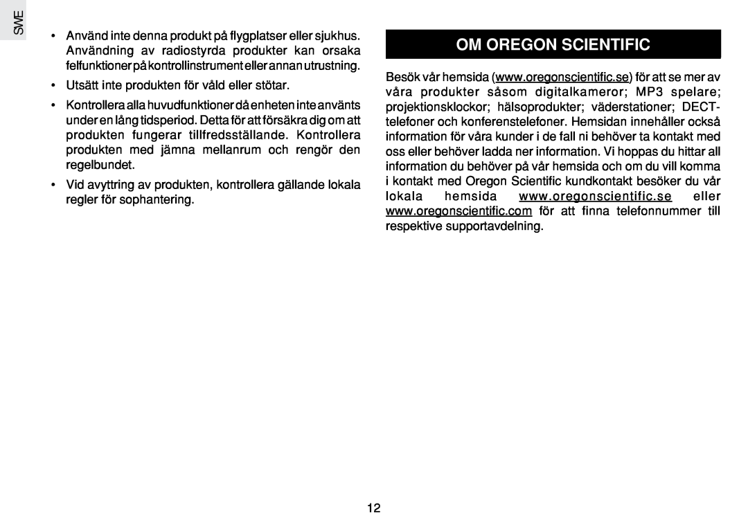 Oregon Scientific JM889N user manual Om Oregon Scientific 