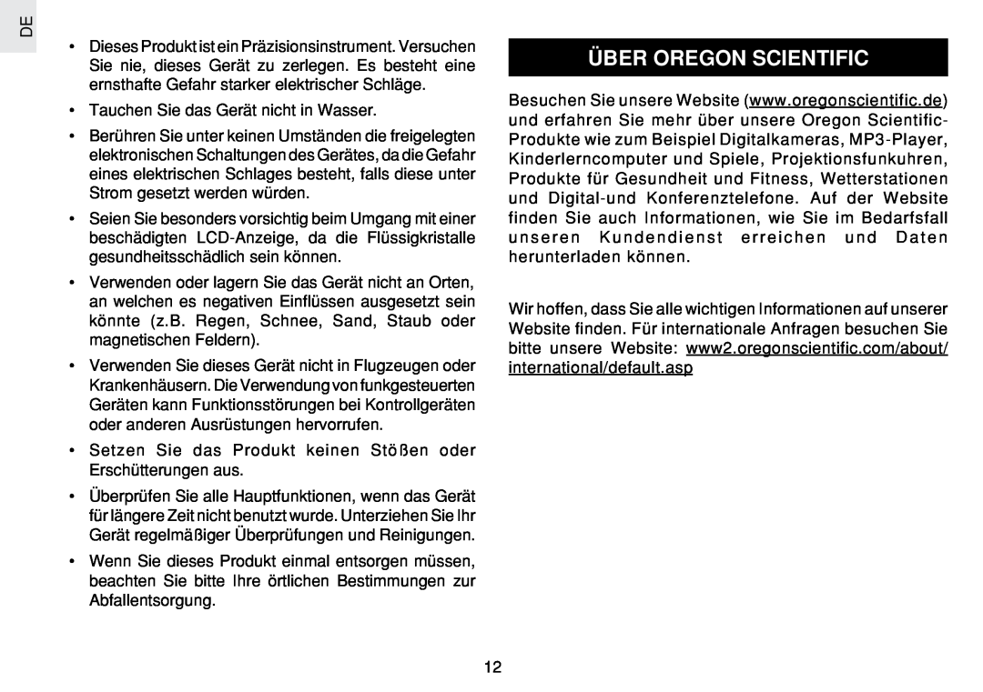 Oregon Scientific JM889N user manual Über Oregon Scientific 
