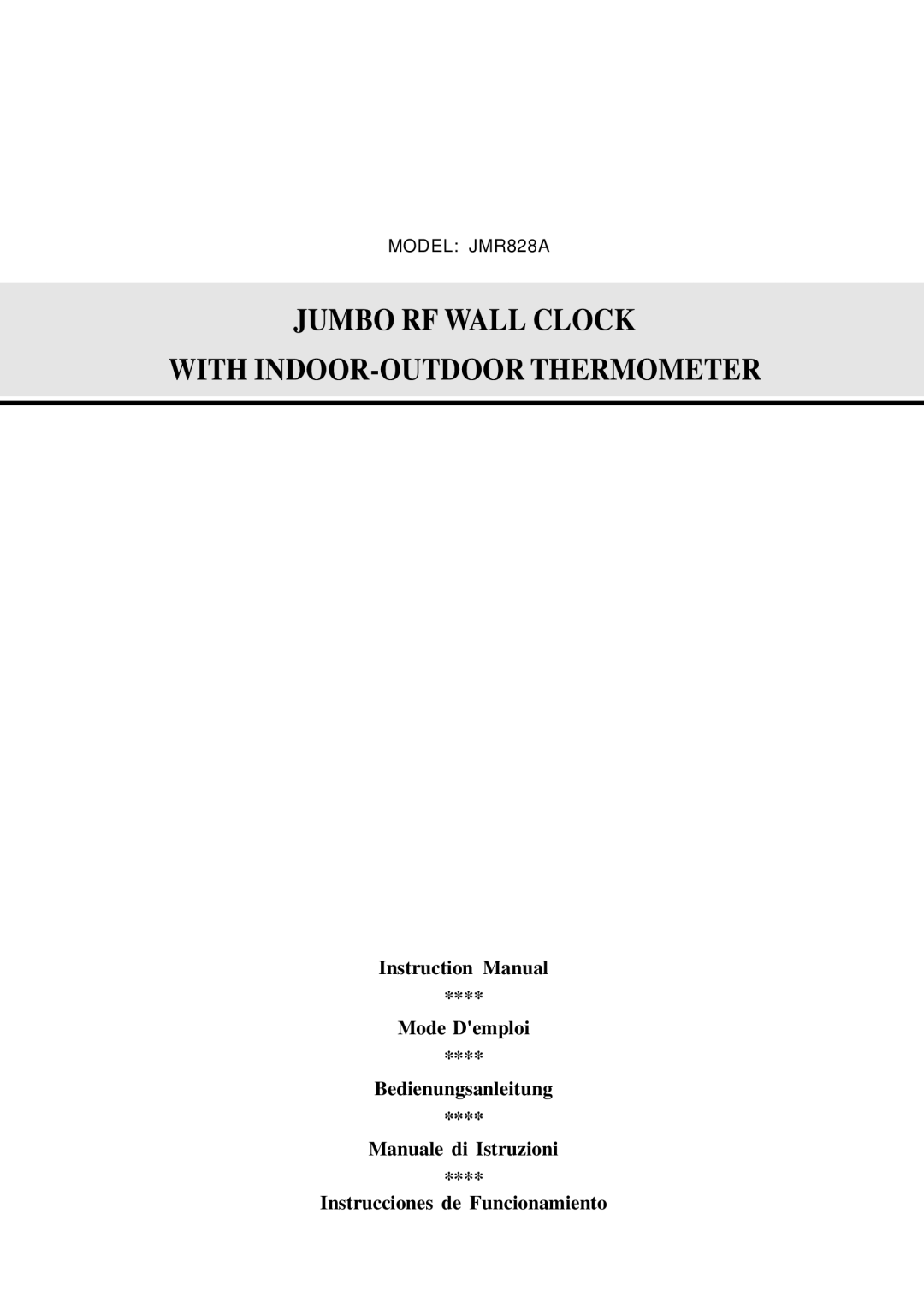 Oregon Scientific JMR828A instruction manual Jumbo RF Wall Clock With INDOOR-OUTDOOR Thermometer 