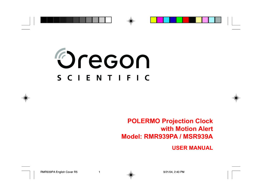 Oregon Scientific MSR939A user manual RMR939PA English Cover R5 21/04, 240 PM 