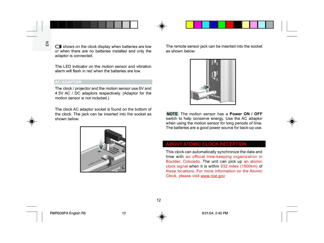 Oregon Scientific MSR939A user manual About Atomic Clock Reception, AC Adaptor 