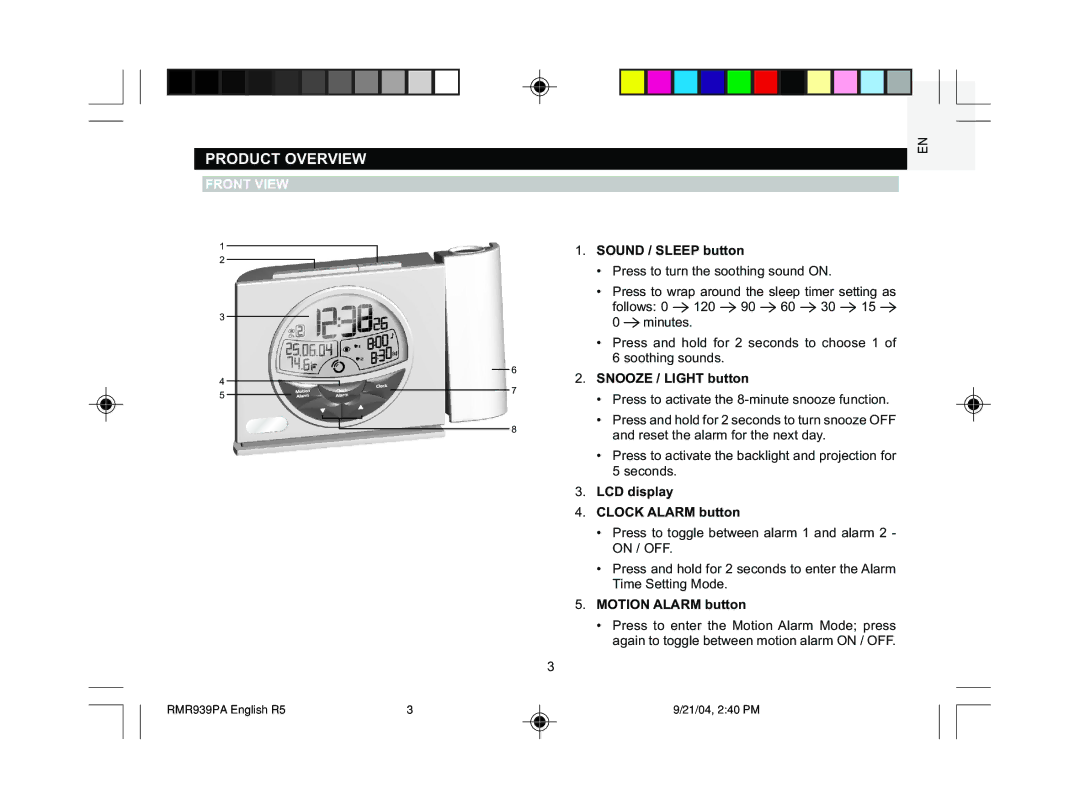 Oregon Scientific MSR939A user manual Product Overview, Front View 