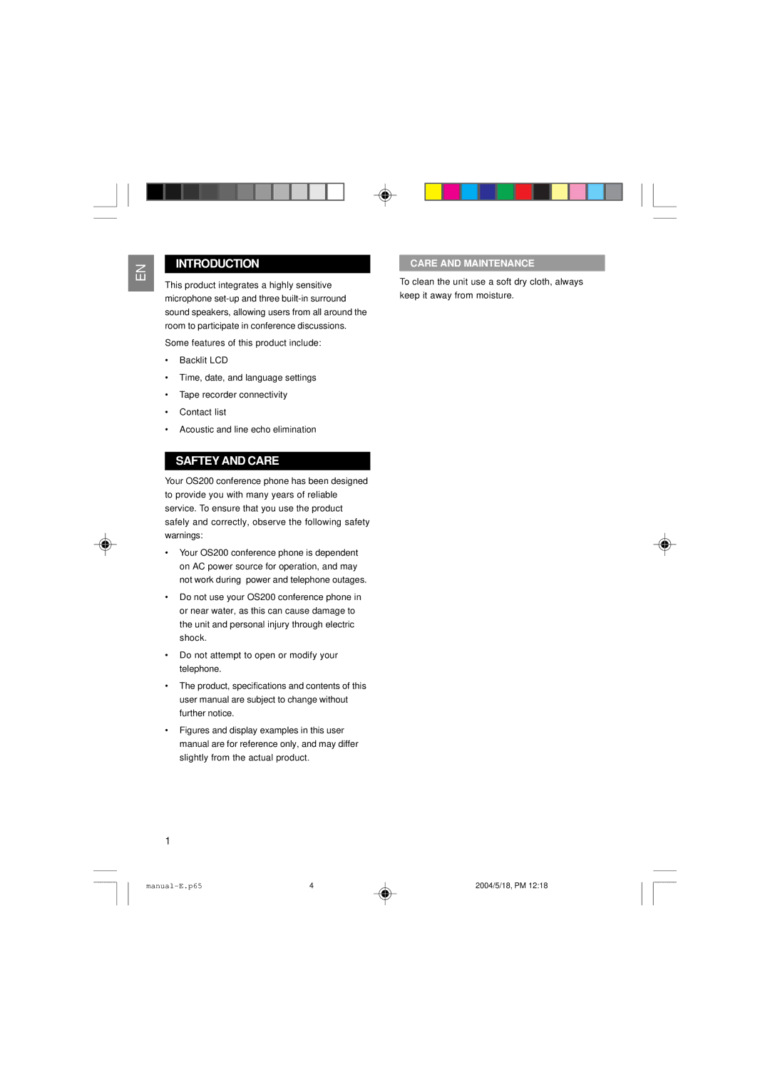 Oregon Scientific OS200 user manual Introduction, Saftey and Care, Care and Maintenance 