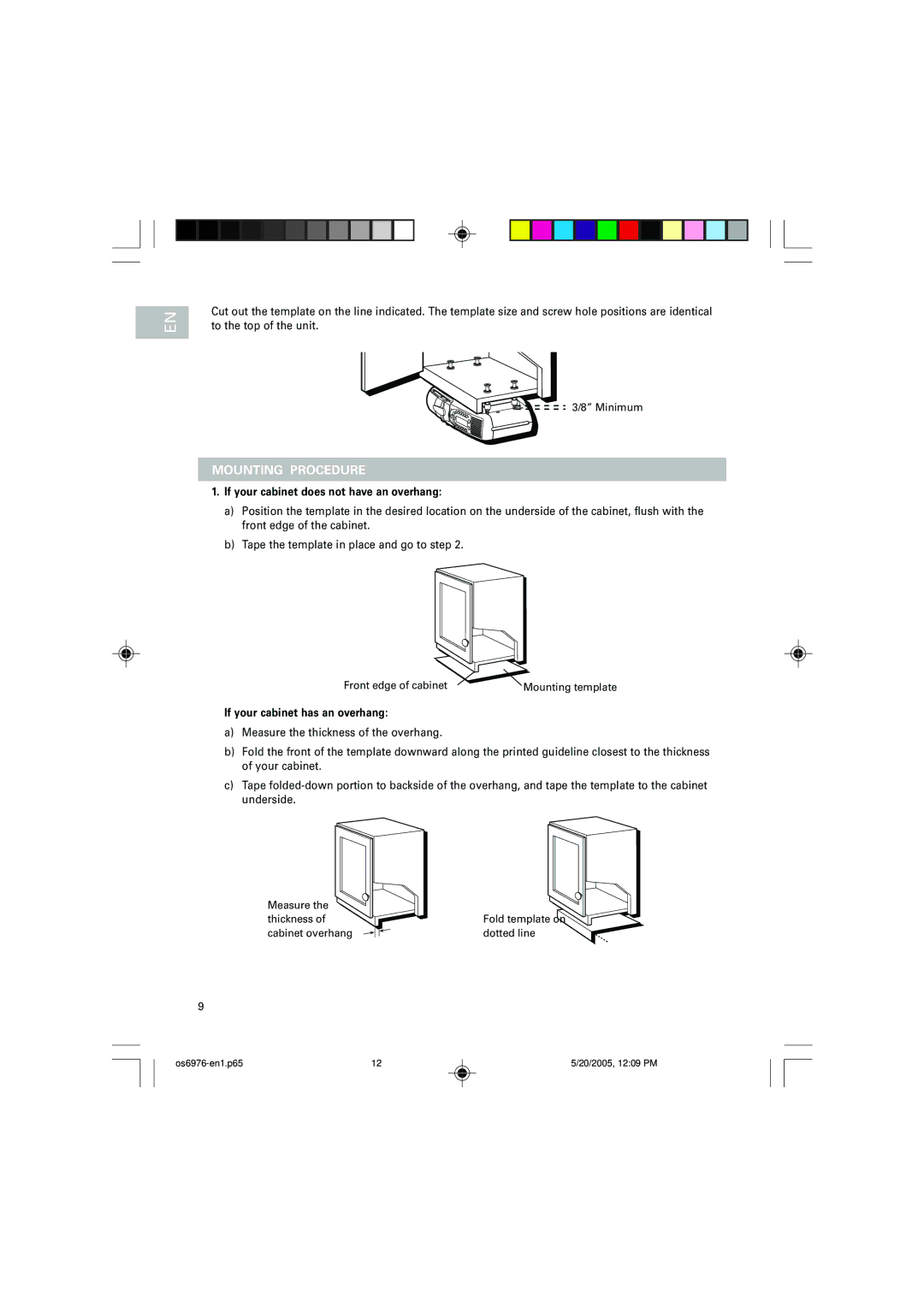 Oregon Scientific OS6976 Mounting Procedure, If your cabinet does not have an overhang, If your cabinet has an overhang 