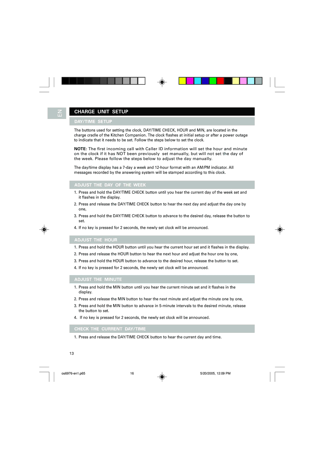 Oregon Scientific OS6976 user manual Charge Unit Setup 