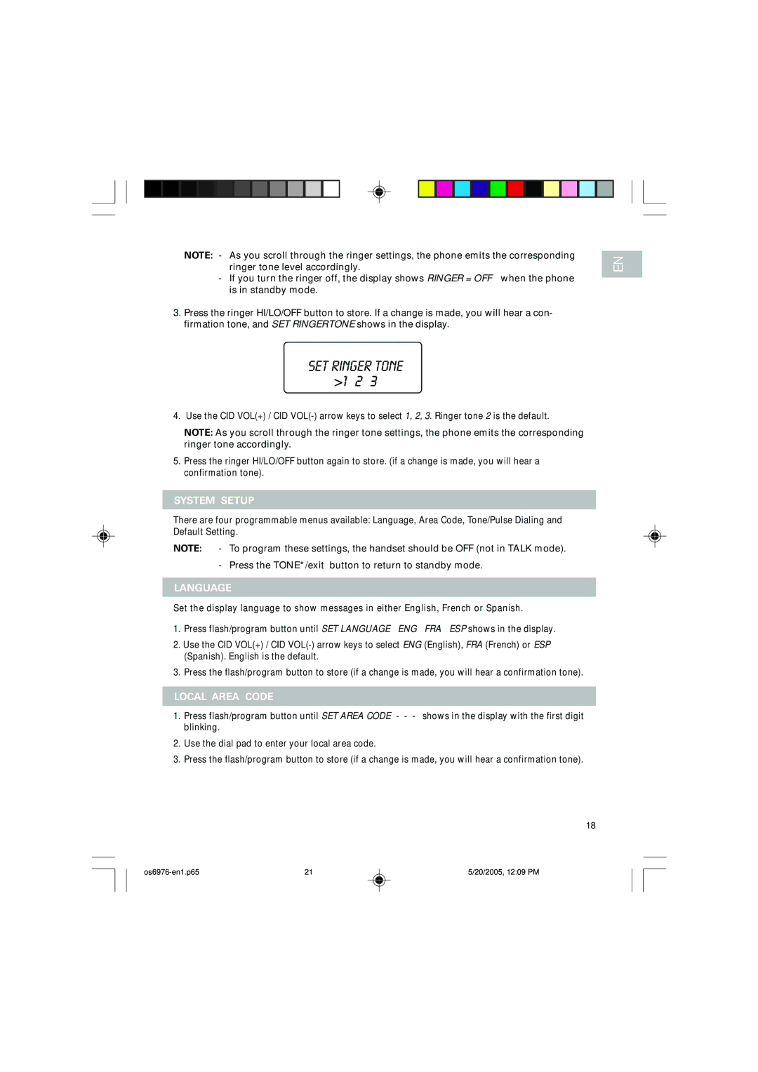 Oregon Scientific OS6976 user manual SET Ringer Tone 