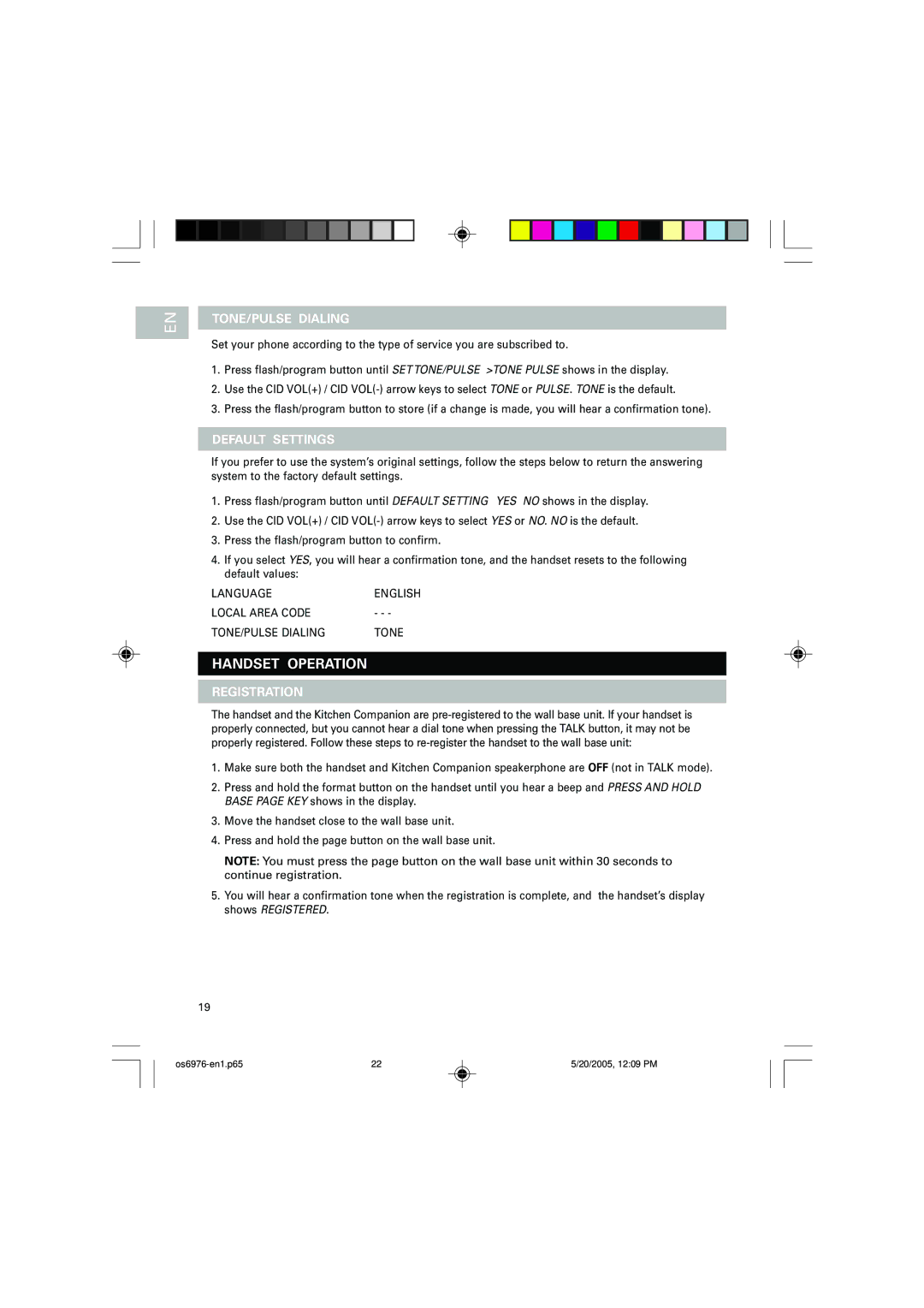 Oregon Scientific OS6976 user manual Handset Operation, Registration 