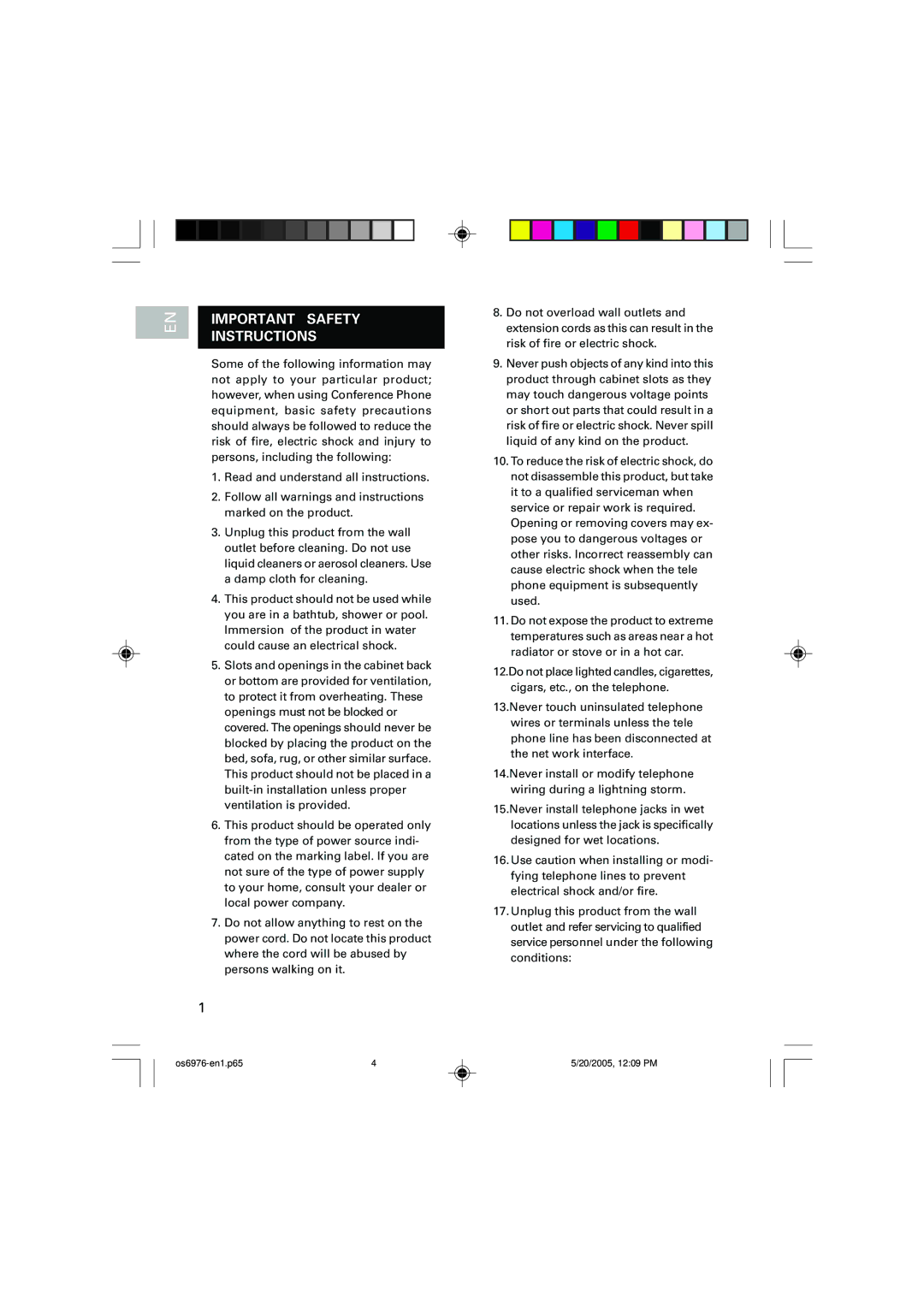 Oregon Scientific OS6976 user manual Important Safety Instructions 