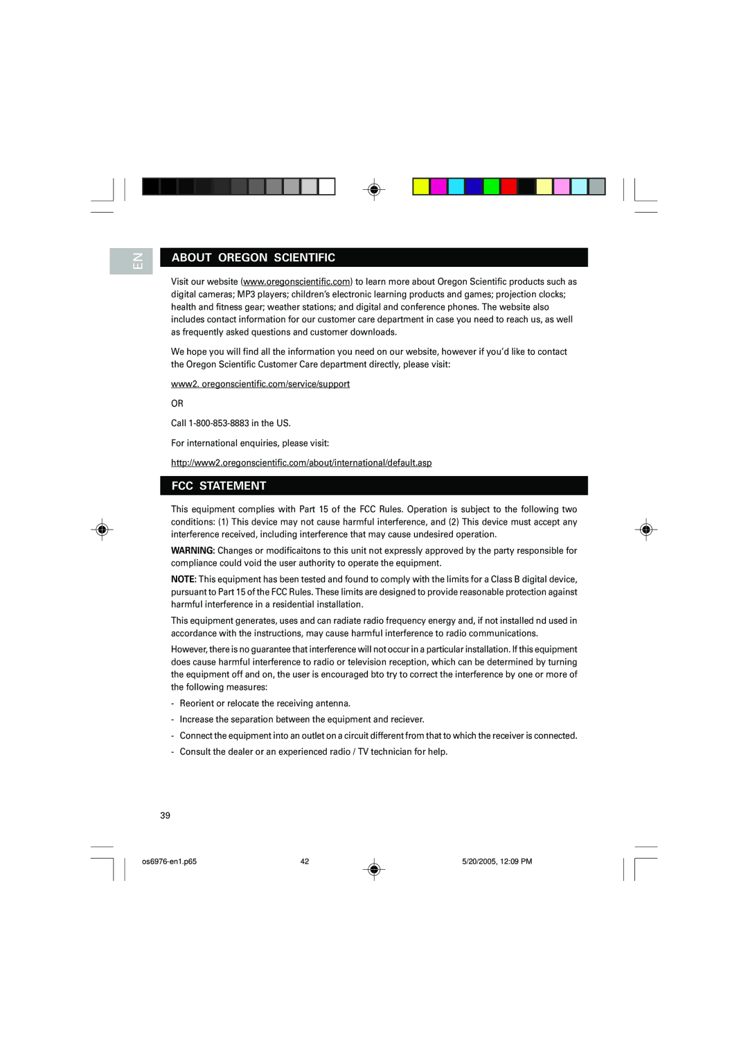 Oregon Scientific OS6976 user manual About Oregon Scientific, FCC Statement 