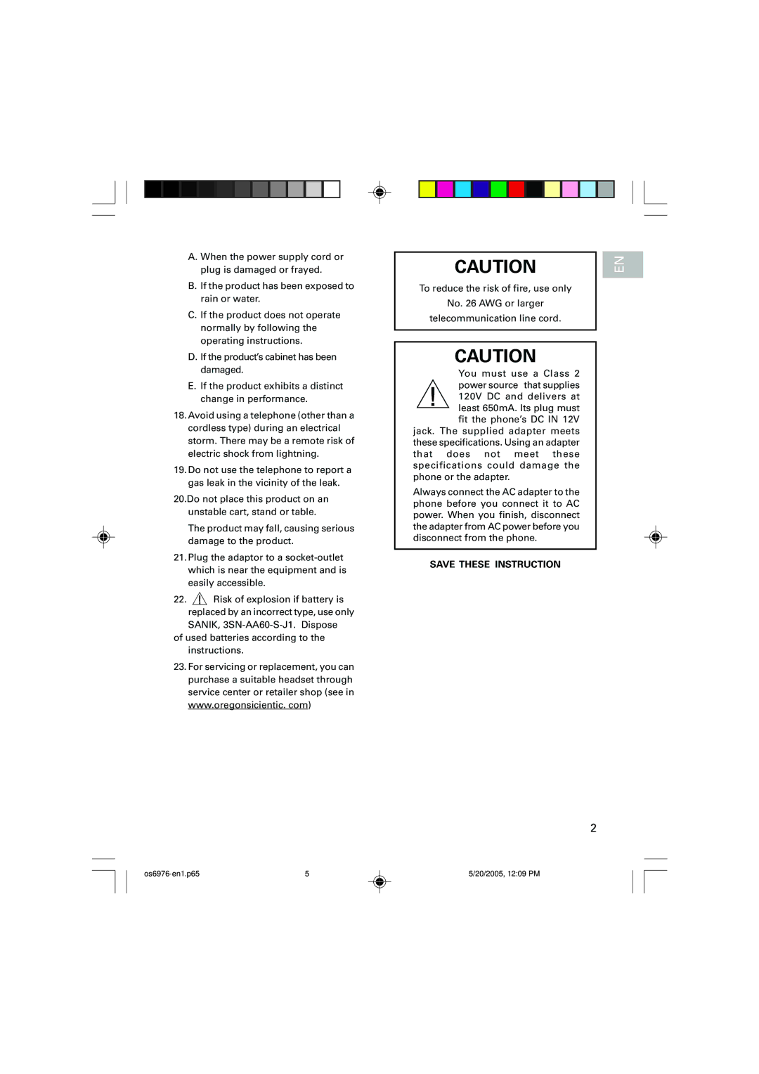 Oregon Scientific OS6976 user manual Save These Instruction 