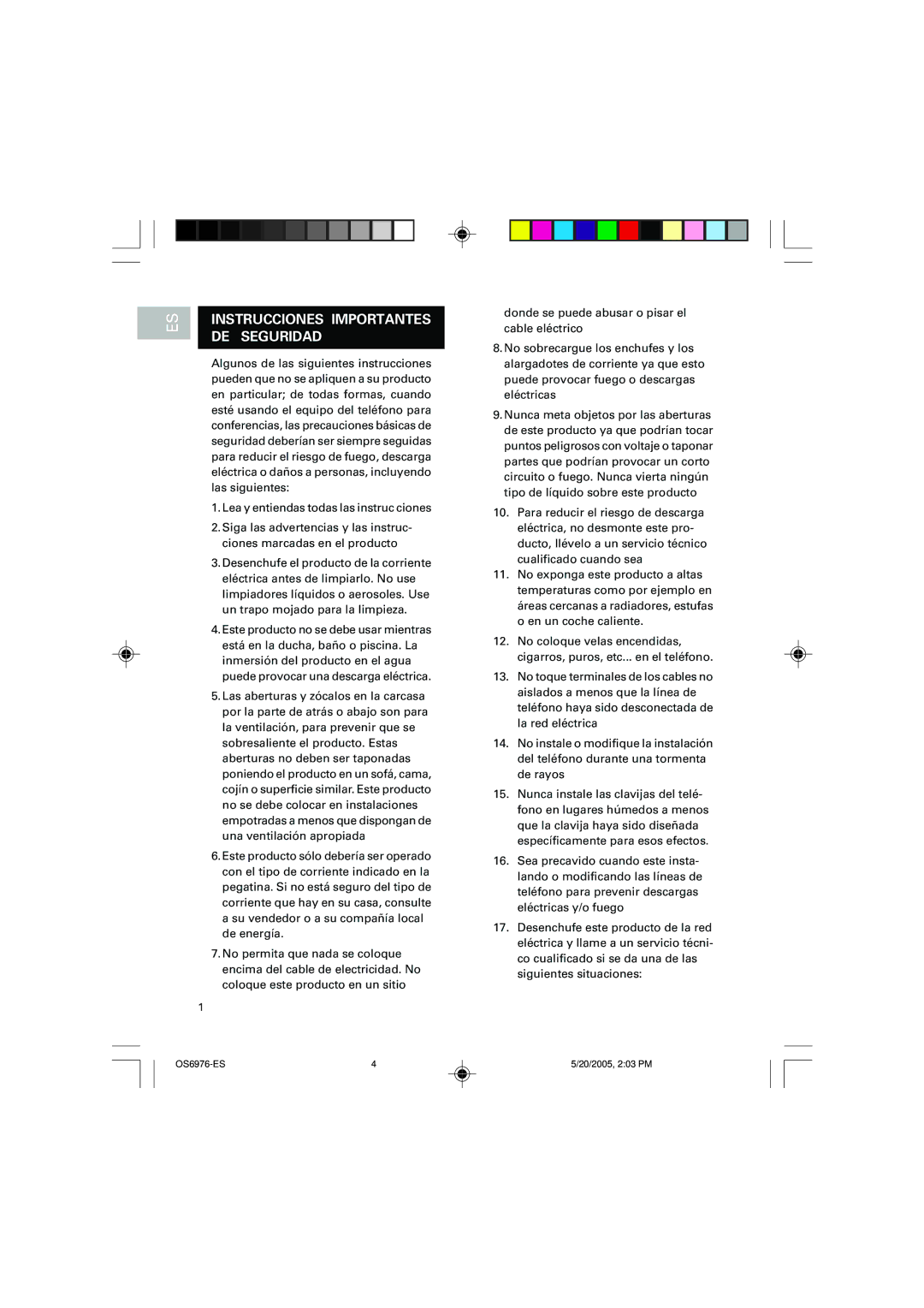 Oregon Scientific OS6976 user manual Instrucciones Importantes DE Seguridad 