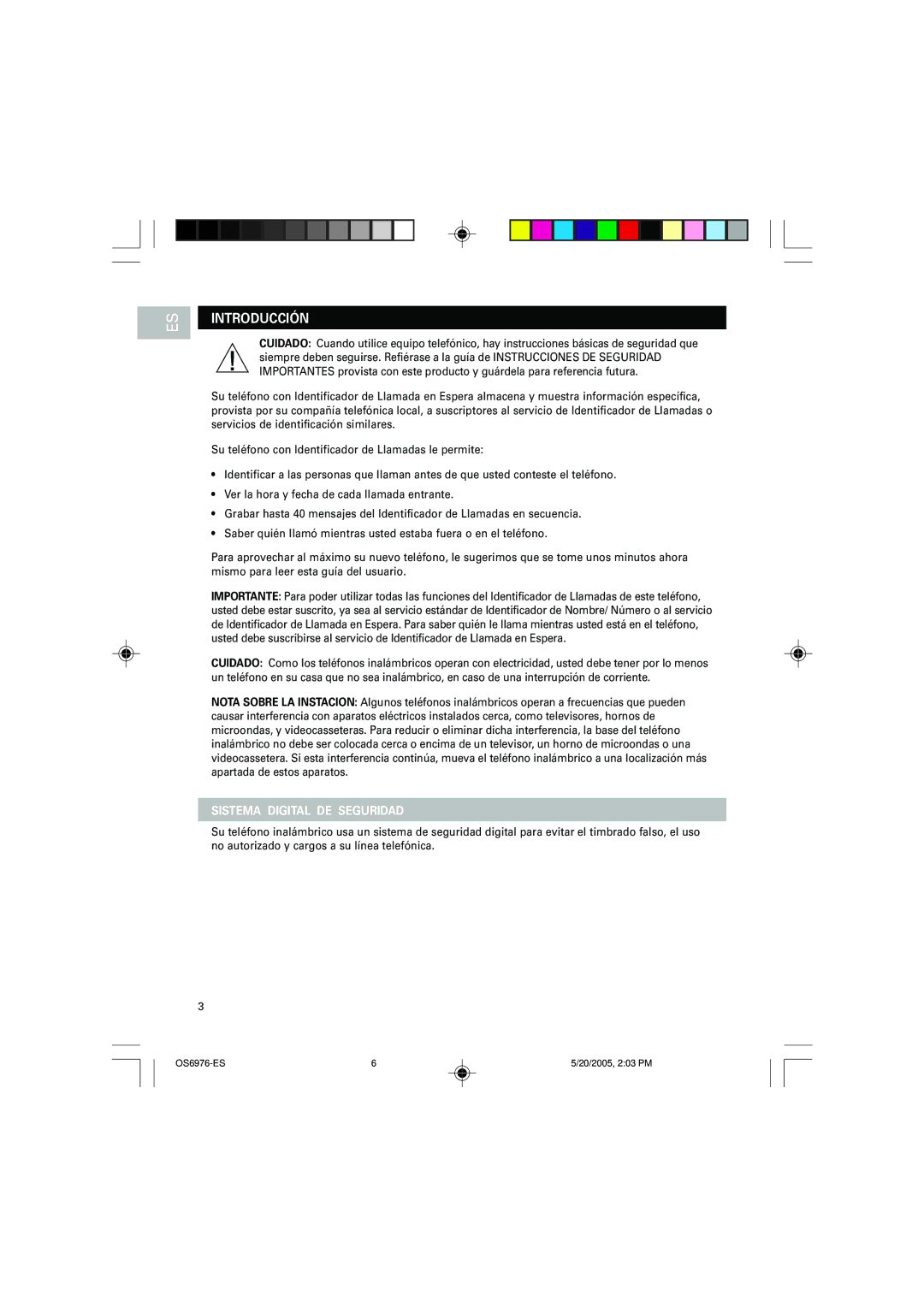 Oregon Scientific OS6976 user manual Introducción, Sistema Digital DE Seguridad 