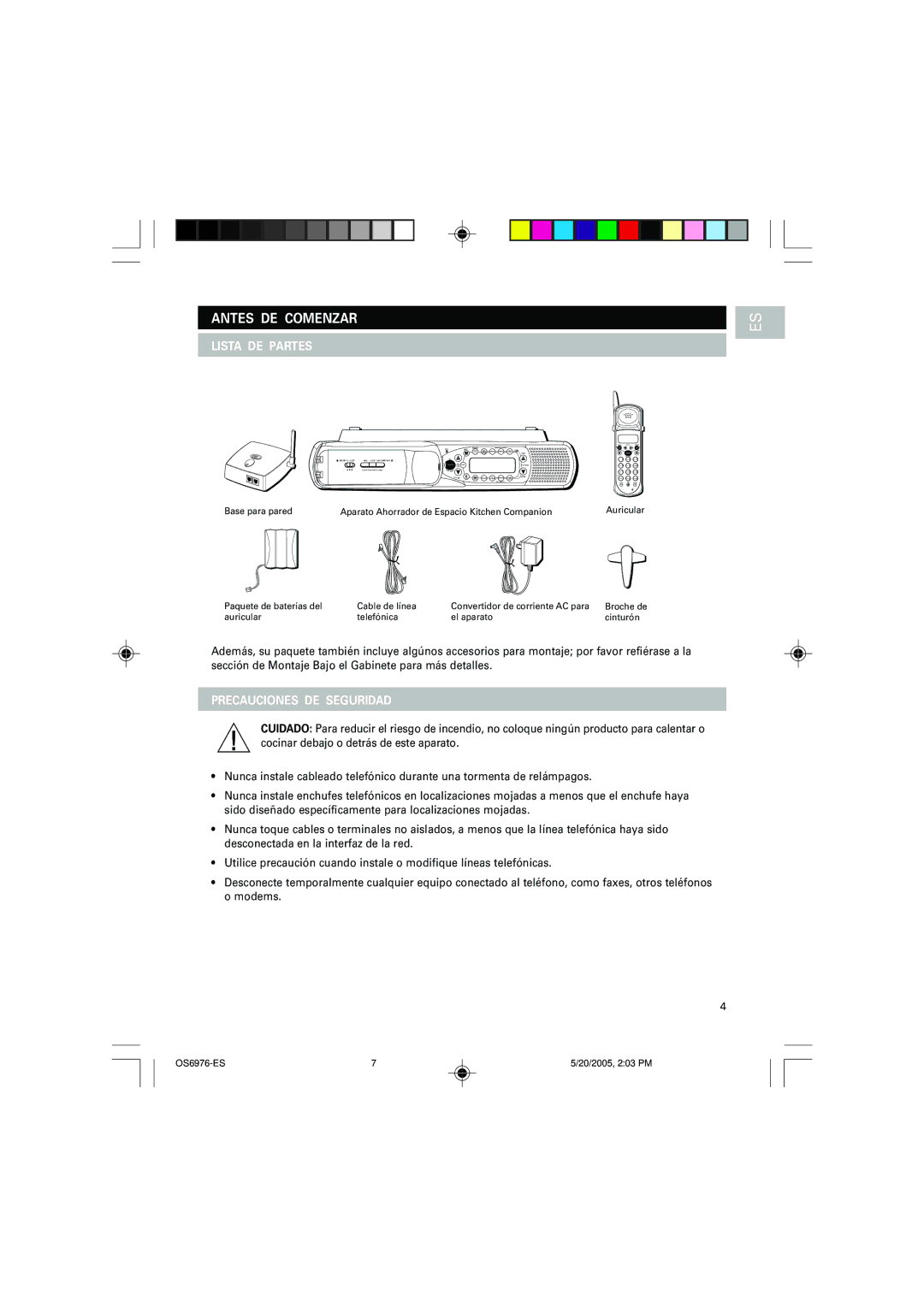 Oregon Scientific OS6976 user manual Antes DE Comenzar, Lista DE Partes, Precauciones DE Seguridad 