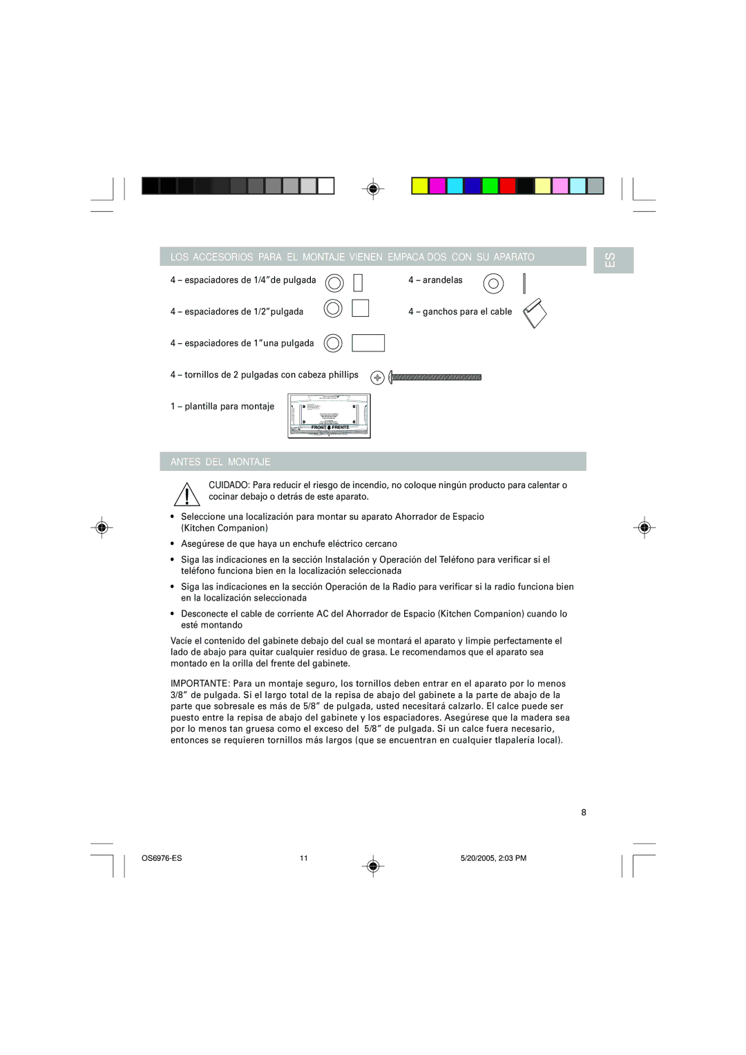 Oregon Scientific OS6976 user manual Antes DEL Montaje 