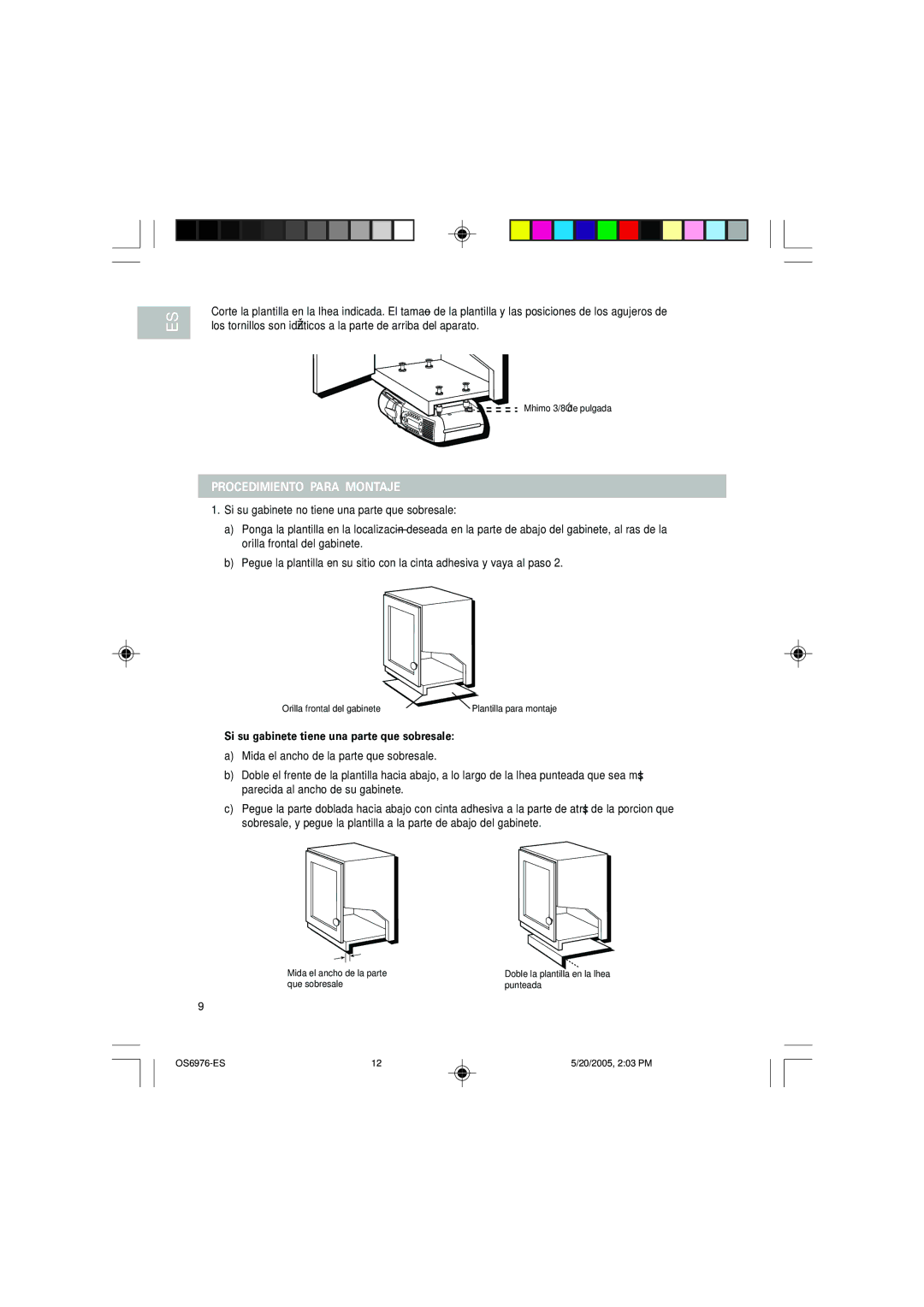 Oregon Scientific OS6976 user manual Procedimiento Para Montaje, Si su gabinete tiene una parte que sobresale 