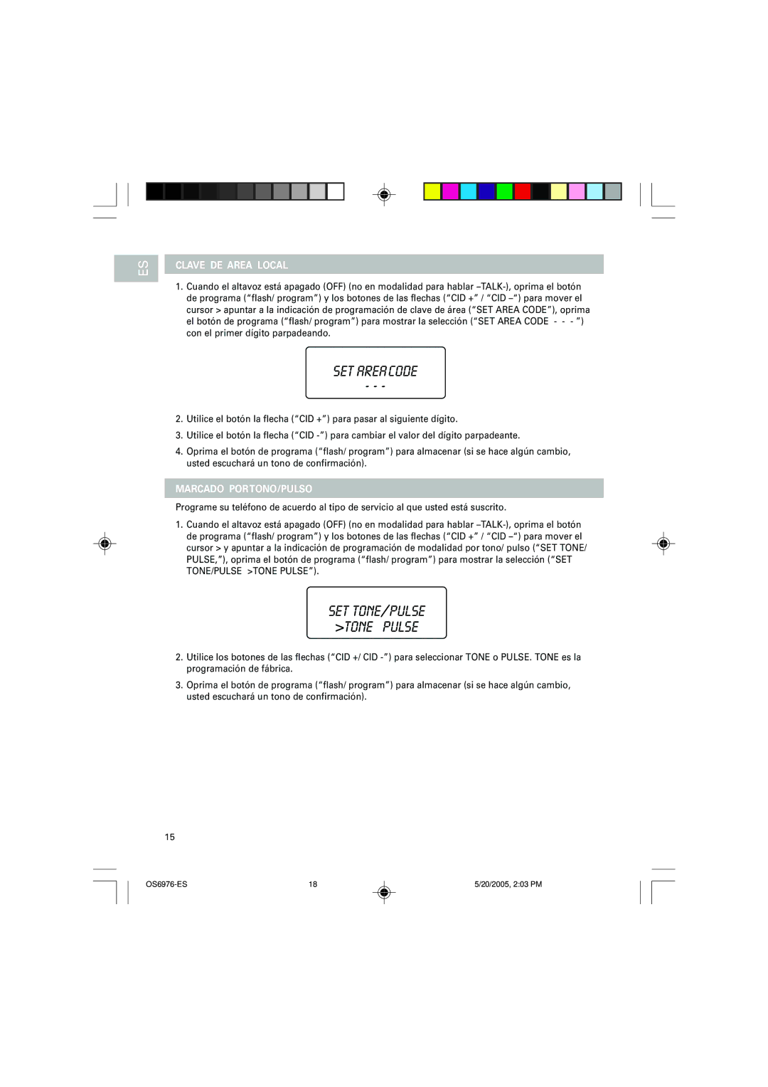 Oregon Scientific OS6976 user manual Clave DE Area Local, Marcado POR TONO/PULSO 