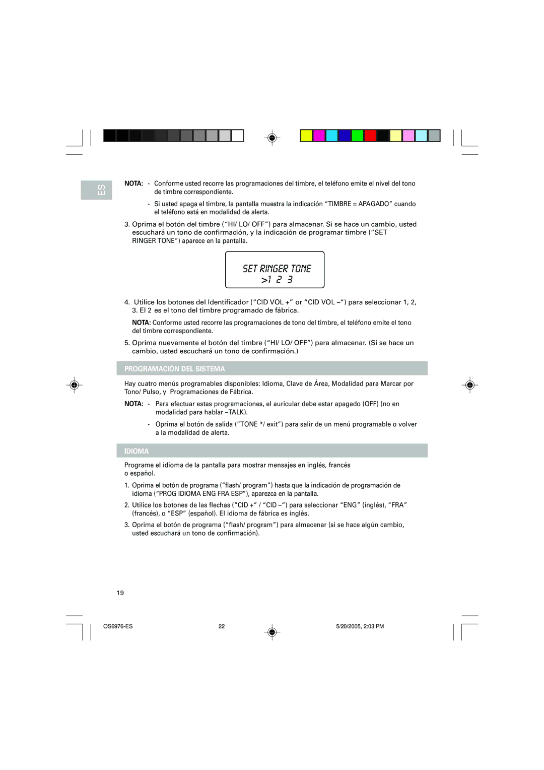 Oregon Scientific OS6976 user manual SET Ringer Tone 