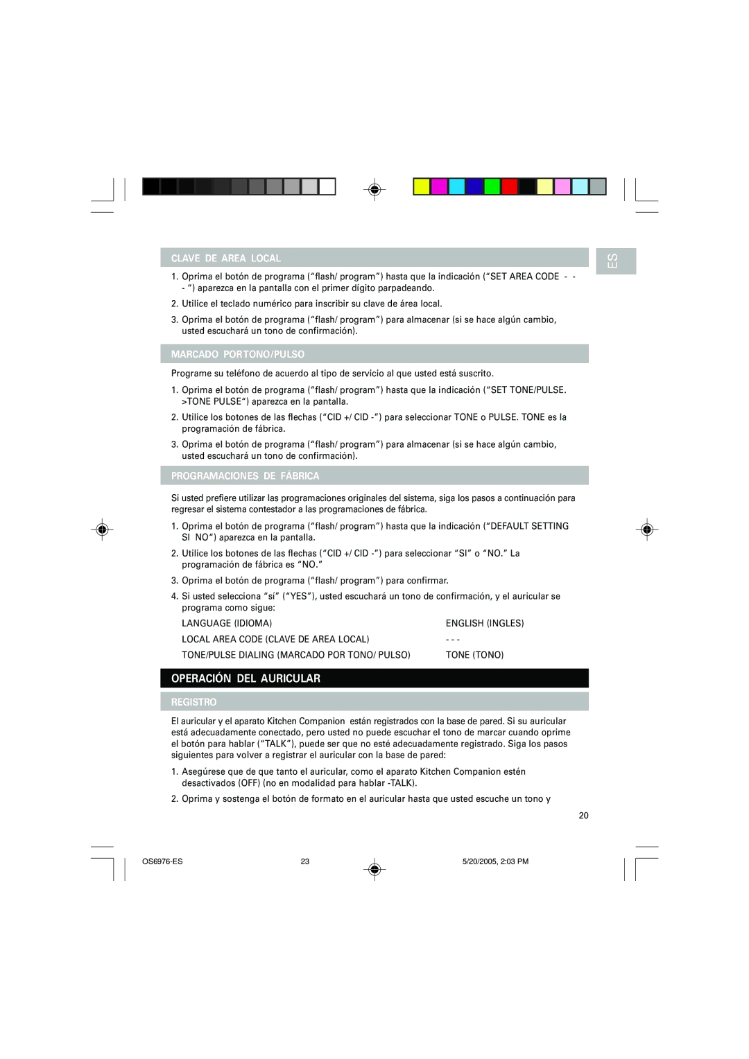 Oregon Scientific OS6976 user manual Operación DEL Auricular, Registro 