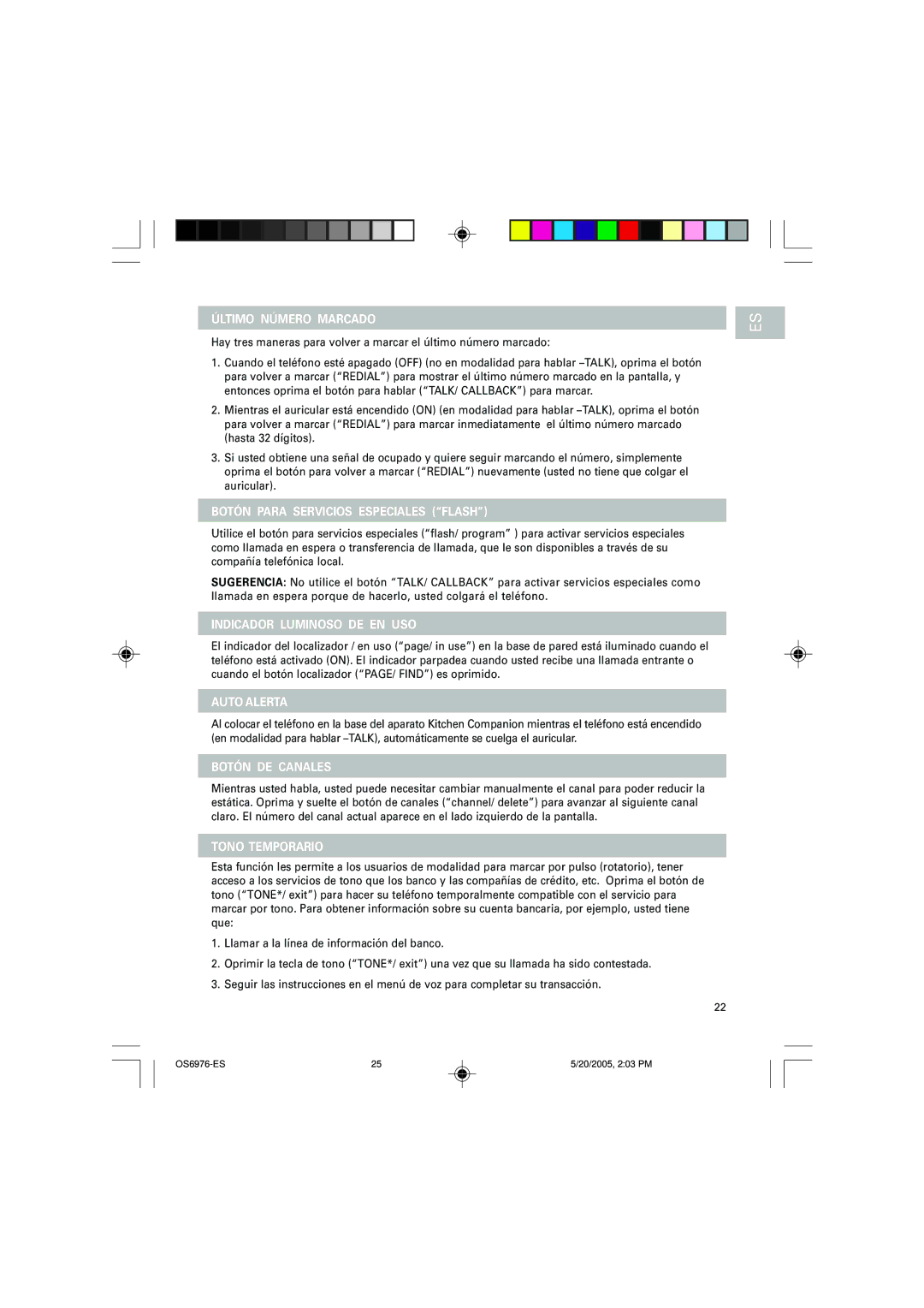 Oregon Scientific OS6976 Último Número Marcado, Botón Para Servicios Especiales Flash, Indicador Luminoso DE EN USO 