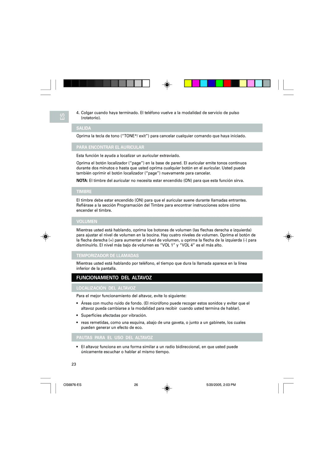 Oregon Scientific OS6976 user manual Funcionamiento DEL Altavoz 