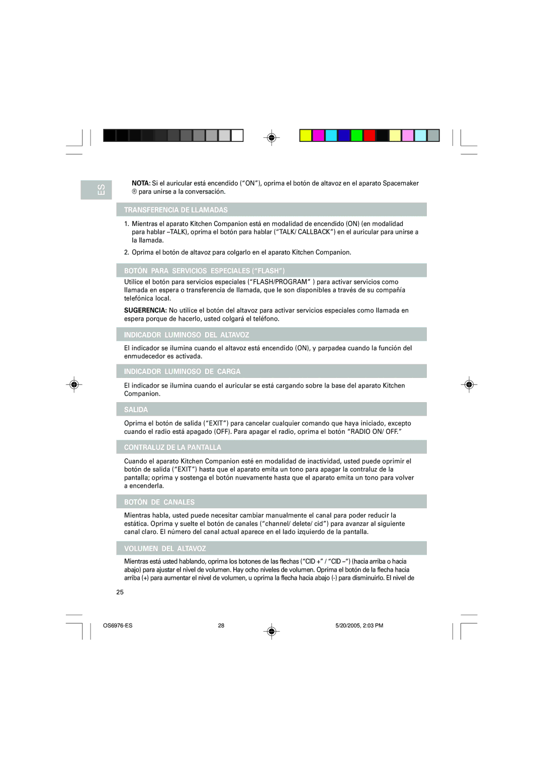 Oregon Scientific OS6976 user manual Indicador Luminoso DEL Altavoz, Indicador Luminoso DE Carga, Contraluz DE LA Pantalla 