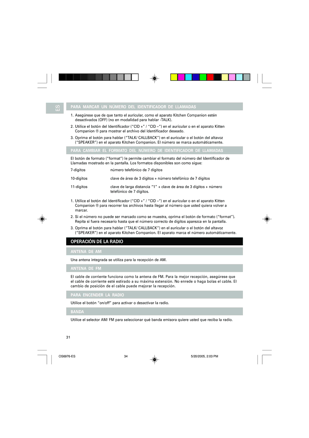 Oregon Scientific OS6976 user manual Operación DE LA Radio 