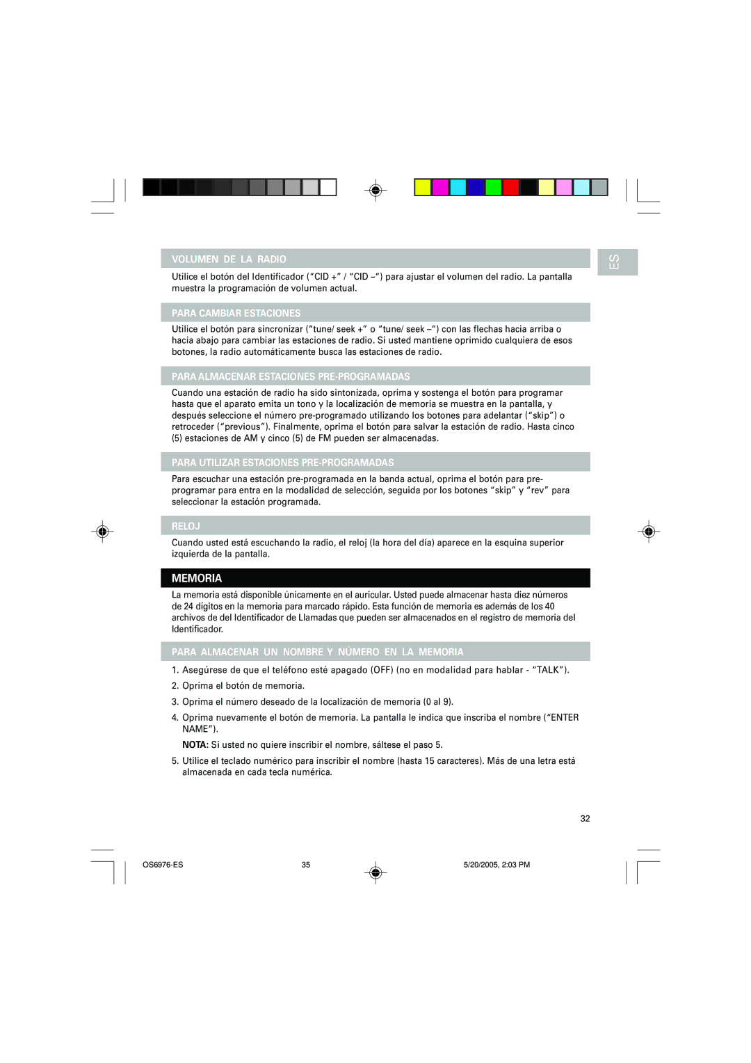 Oregon Scientific OS6976 user manual Memoria 