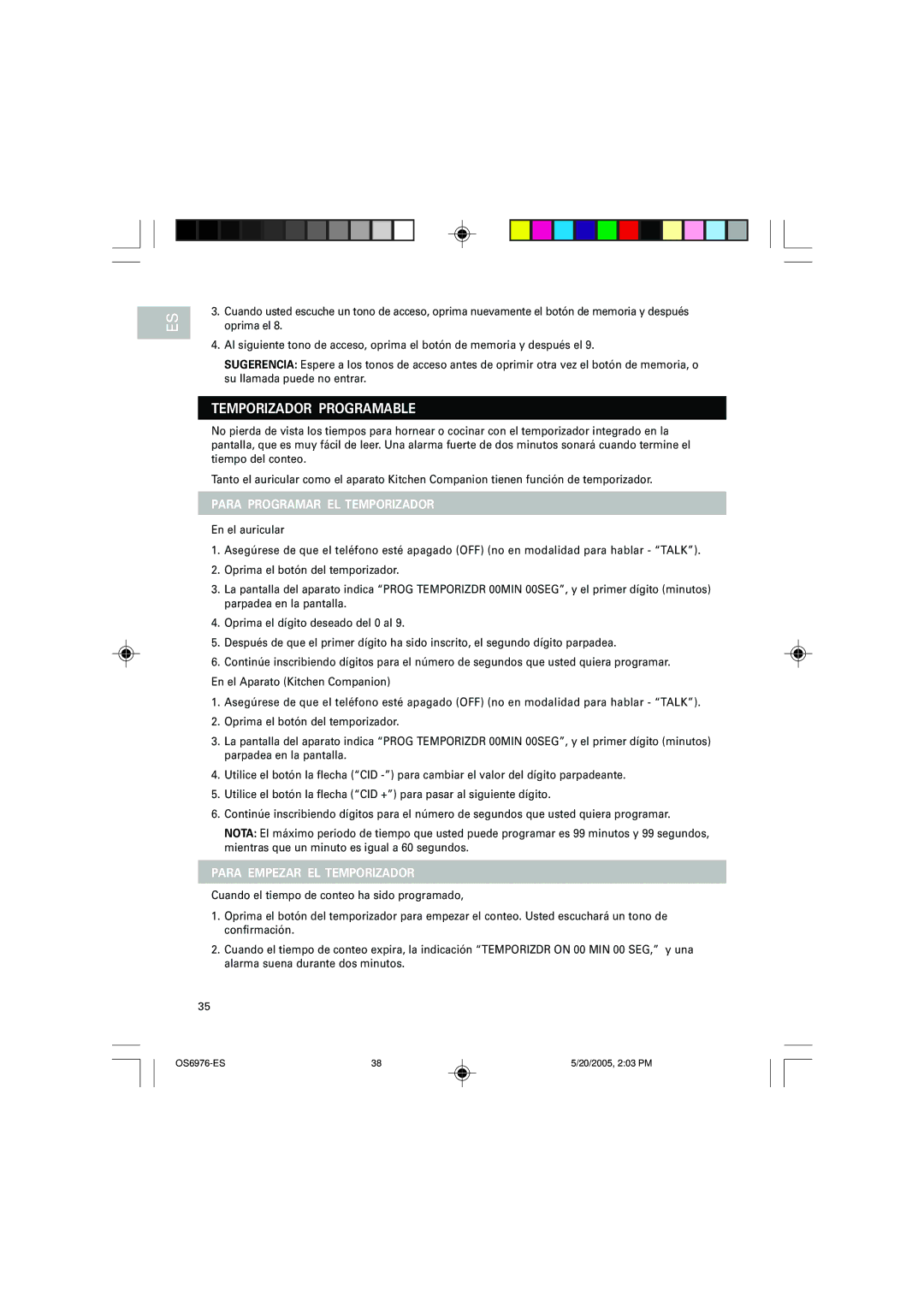 Oregon Scientific OS6976 user manual Temporizador Programable, Para Programar EL Temporizador, Para Empezar EL Temporizador 