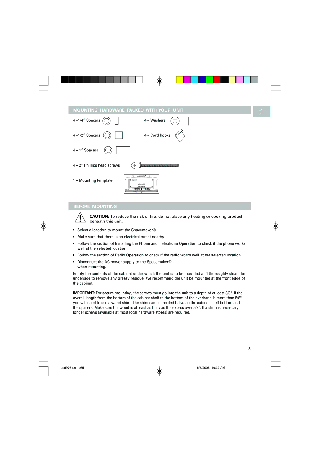 Oregon Scientific OS6976 user manual Mounting Hardware Packed with Your Unit, Before Mounting 