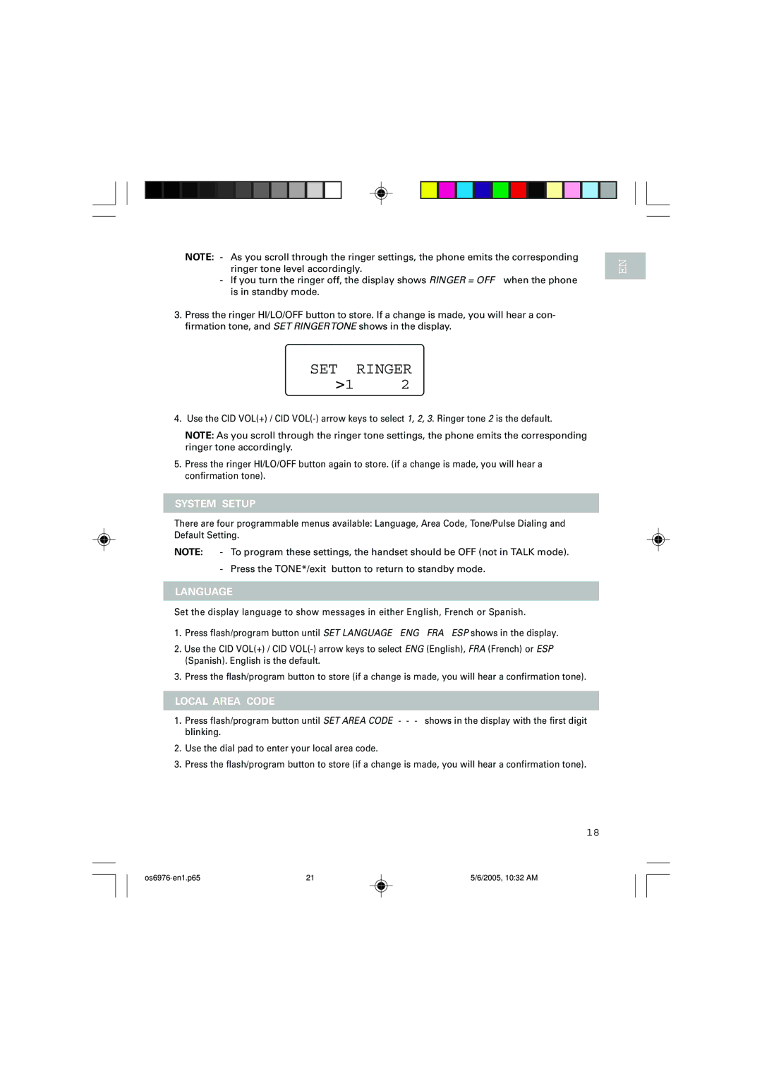 Oregon Scientific OS6976 user manual SET Ringer 