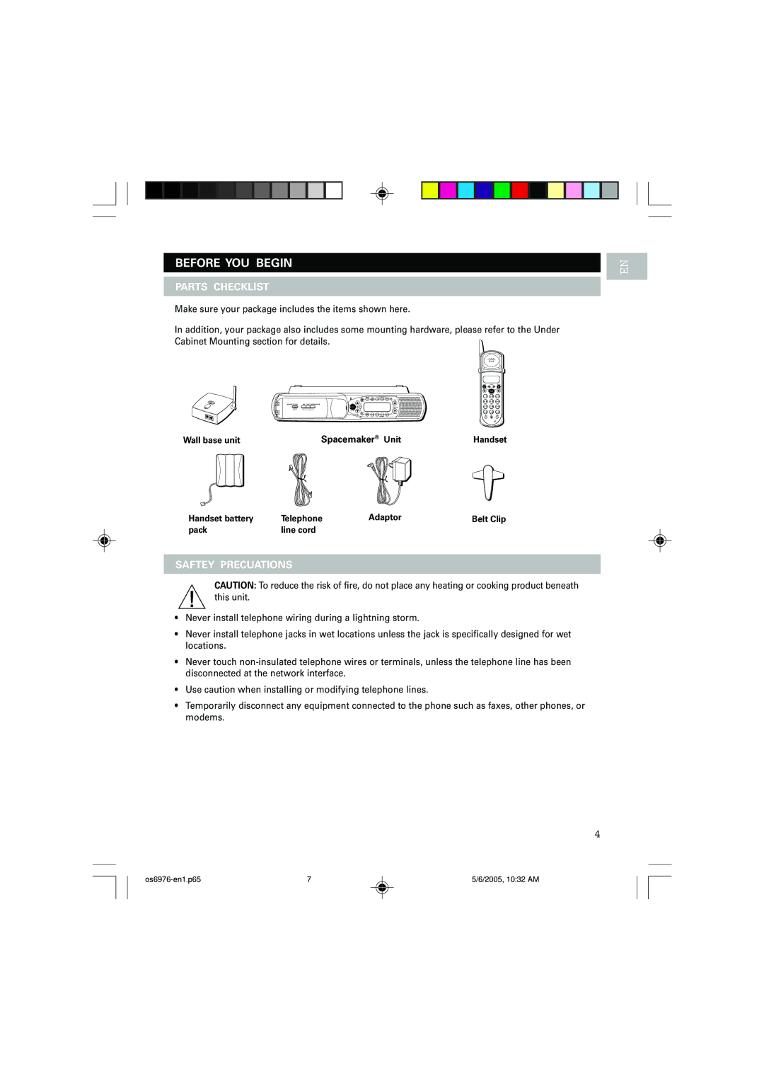 Oregon Scientific OS6976 user manual Before YOU Begin, Parts Checklist, Saftey Precuations, Spacemaker Unit 