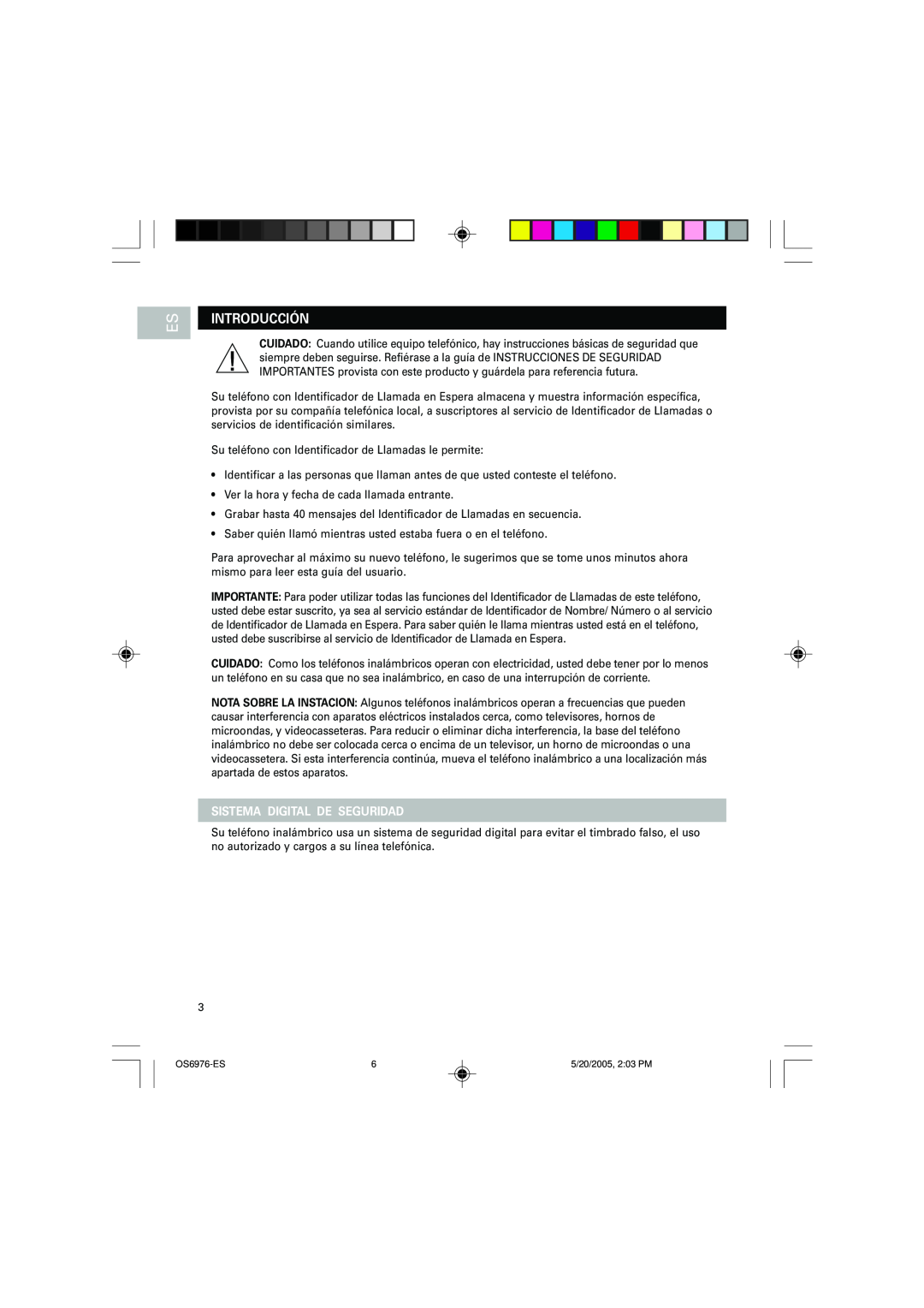 Oregon Scientific OS6976 user manual Introducción, Sistema Digital De Seguridad 