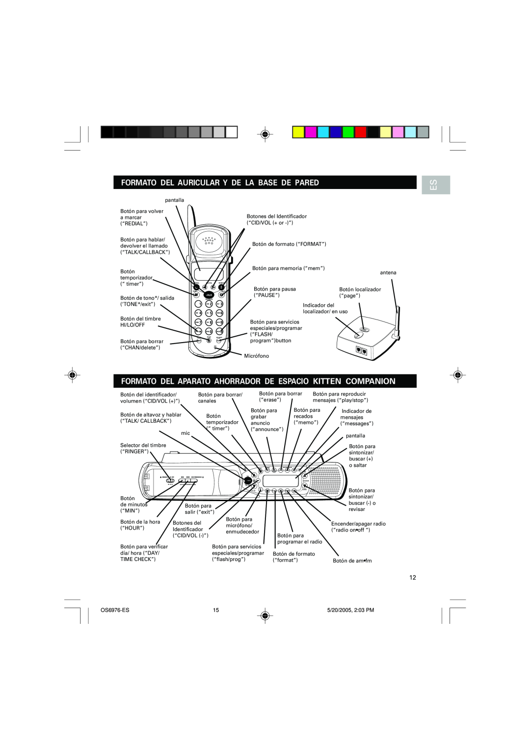 Oregon Scientific OS6976 user manual Formato Del Auricular Y De La Base De Pared, Talk 