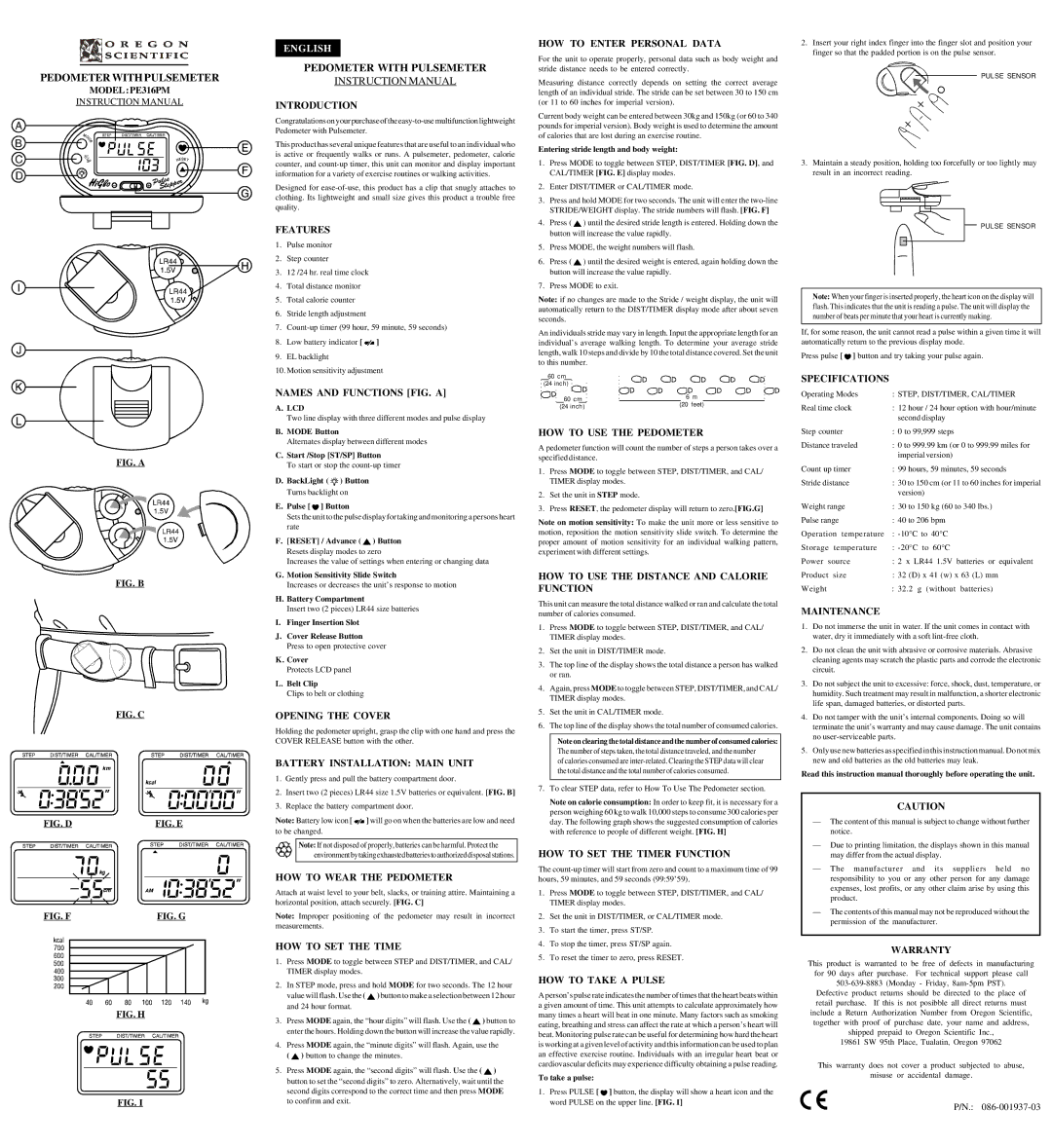 Oregon Scientific PE316PM specifications Introduction, Features, Names and Functions FIG. a, Opening the Cover, Warranty 