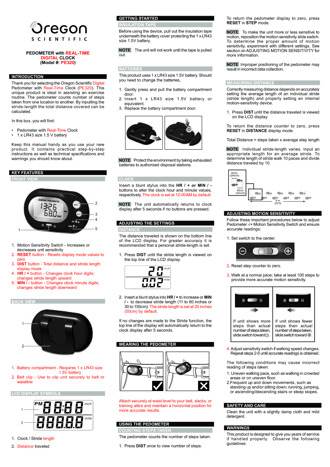 Oregon Scientific PE320 technical specifications Introduction, KEY Features Front View, Back View, LCD Display Symbols 