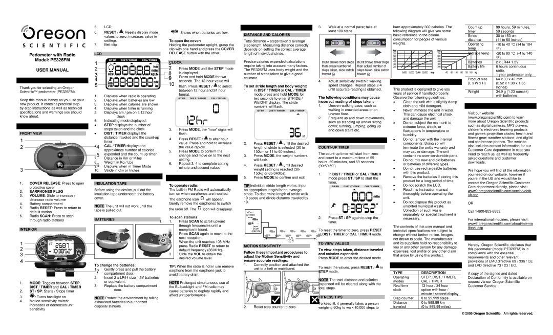 Oregon Scientific PE326FM user manual Introduction, KEY Features Front View, Earphones Plug, Interior, Lcd, Batteries 