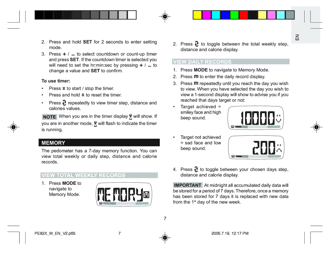 Oregon Scientific PE828, PE826, PE829, PE823 user manual Memory, View Total Weekly Records, View Daily Records, To use timer 