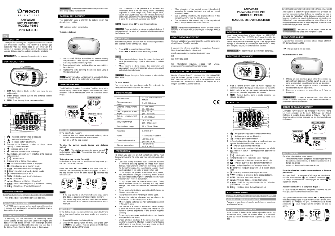 Oregon Scientific PE980 specifications Introduction, Control Buttons, Battery Replacement, Operation Modes, Memory Mode 