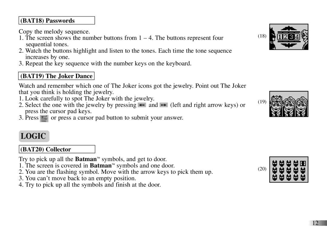 Oregon Scientific Power Wing Laptop manual Logic, BAT18 Passwords, BAT19 The Joker Dance, BAT20 Collector 