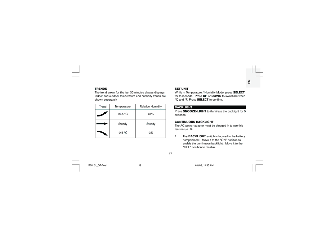 Oregon Scientific PS-L01U, Full Weather Station with Radio Controlled Clock Trends, SET Unit, Continuous Backlight 