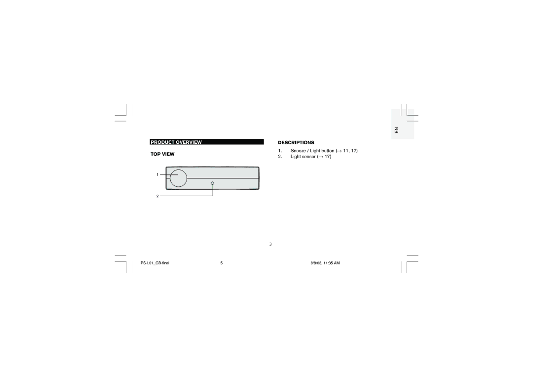 Oregon Scientific Full Weather Station with Radio Controlled Clock, PS-L01U Product Overview, TOP View Descriptions 