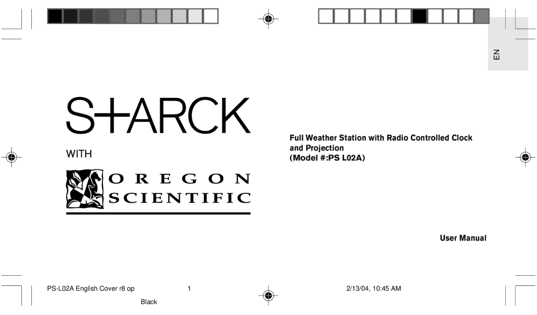 Oregon Scientific PS L02A user manual PS-L02A English Cover r8 op 13/04, 1045 AM Black 