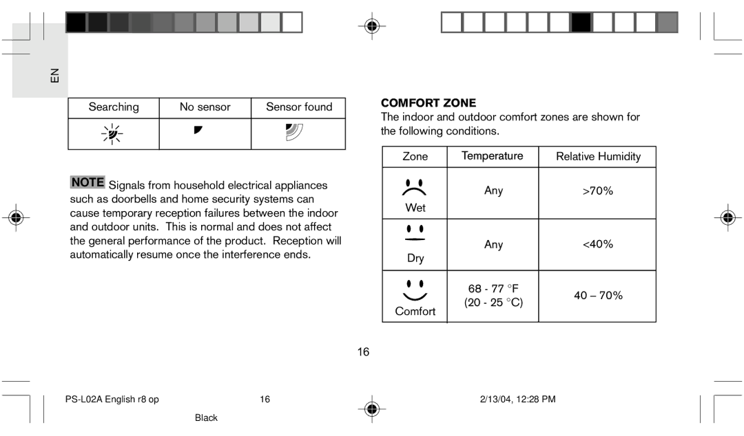 Oregon Scientific PS L02A user manual Comfort Zone 