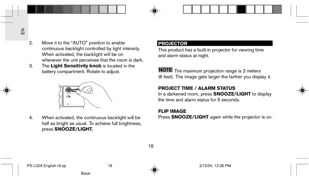 Oregon Scientific PS L02A user manual Projector, Project Time / Alarm Status, Flip Image 