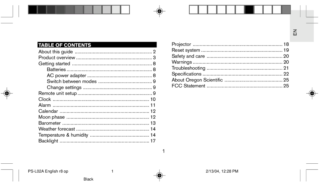 Oregon Scientific PS L02A user manual Table of Contents 