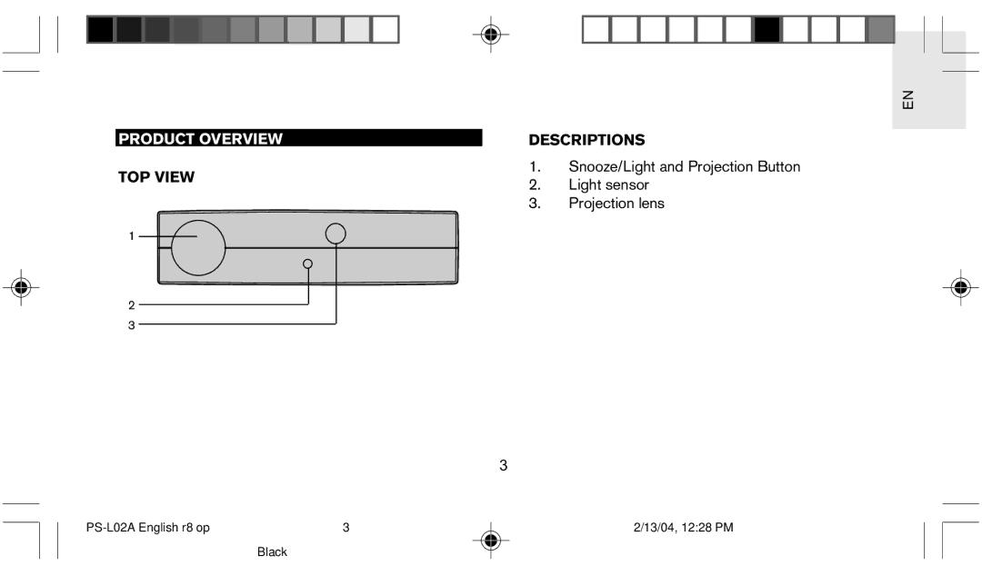 Oregon Scientific PS L02A user manual Product Overview, TOP View Descriptions 