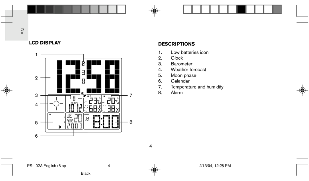 Oregon Scientific PS L02A user manual LCD Display 