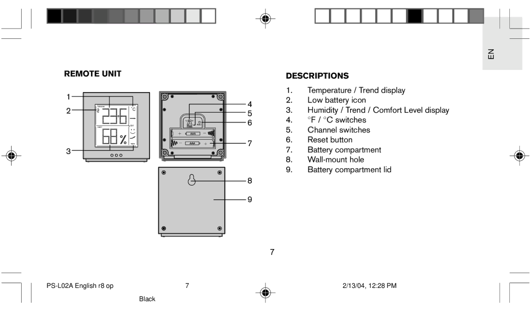 Oregon Scientific PS L02A user manual Remote Unit 