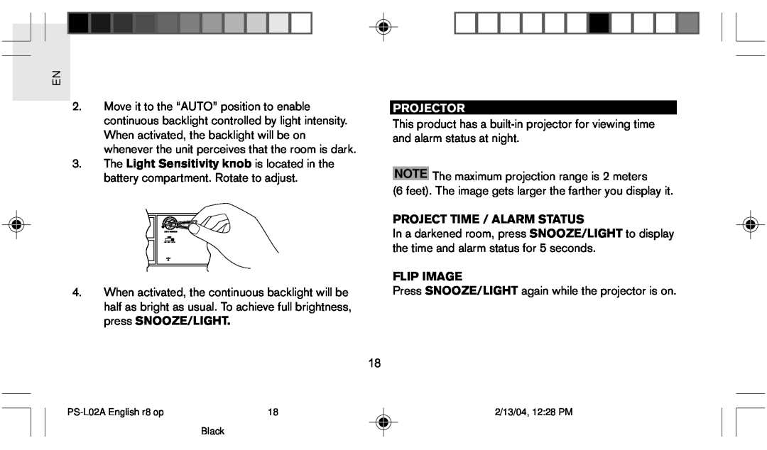 Oregon Scientific PS L02A user manual Projector, Project Time / Alarm Status, Flip Image 