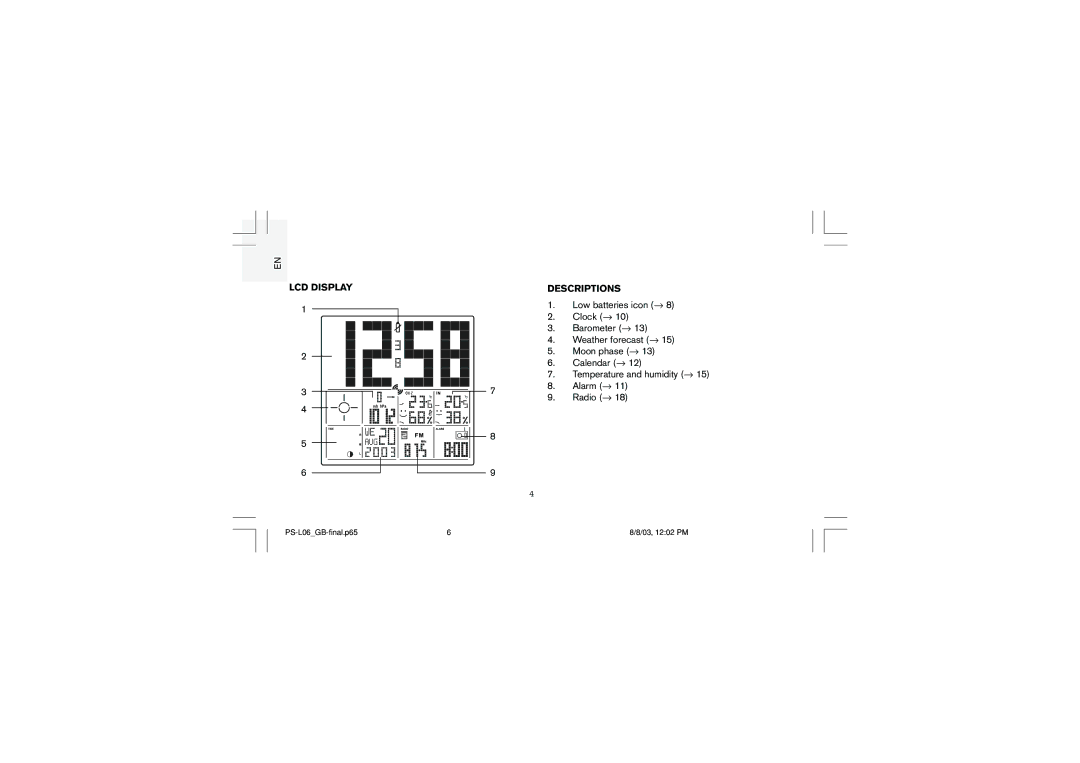 Oregon Scientific PS-L06U user manual LCD Display 